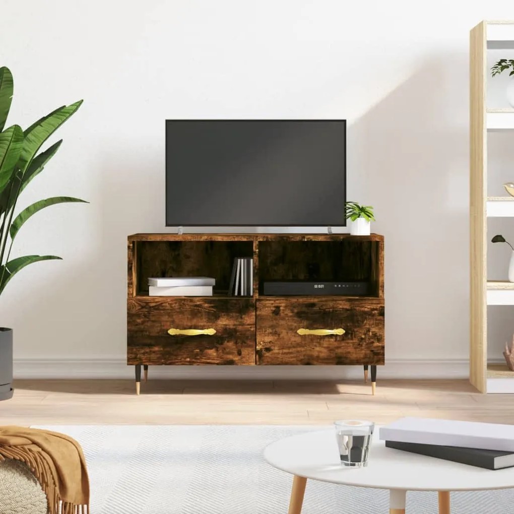 Mobile porta tv rovere fumo 80x36x50 cm in legno multistrato