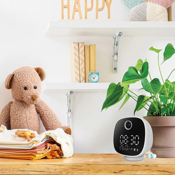 Solight 1D81- Telecamera intelligente con termometro, sveglia e luce LED 1296p Wi-Fi Tuya IP65