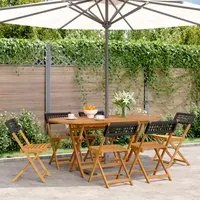 Sedie Giardino Pieghevoli 6pz Nere Polyrattan e Legno Massello 3214593