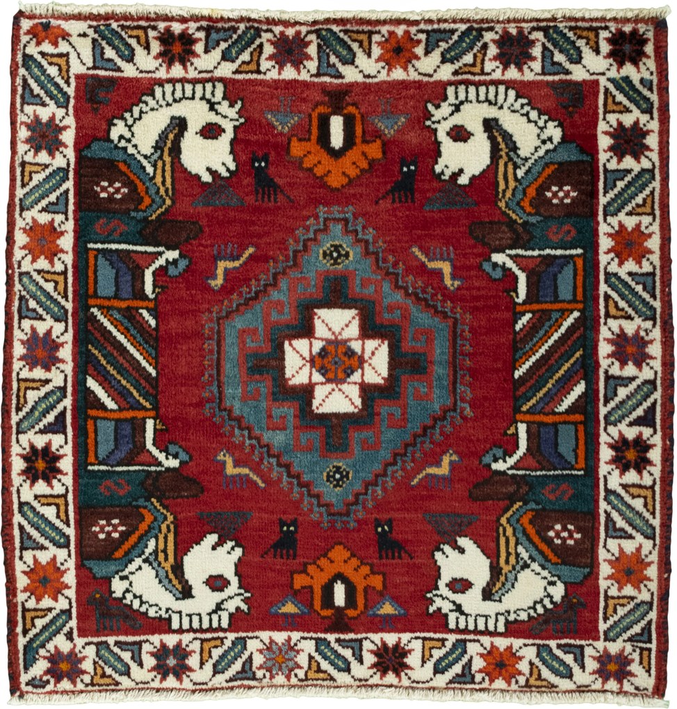Shiraz Tappeto 70x70 Rosso (Iran) Annodato A Mano