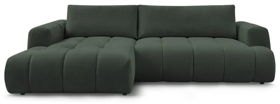 Divano angolare verde allungabile e con contenitore (penisola a sinistra/chaise lounge) con rivestimento in ciniglia Fuji – Bobochic Paris