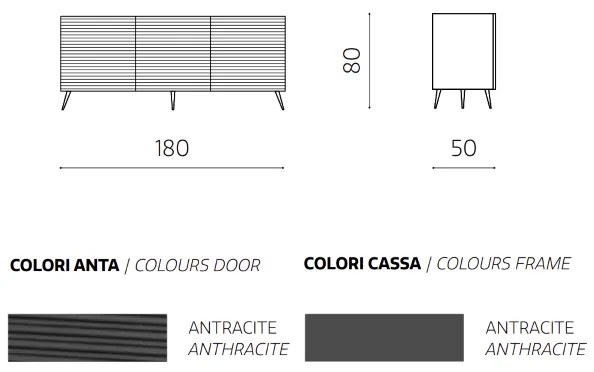 Madia a 3 ante 180 cm con scocca in nobilitato Antracite ARISA con 5 piedini