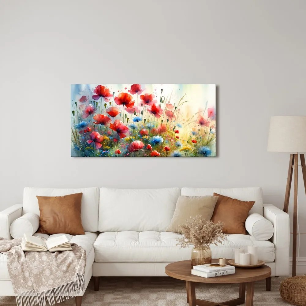 Quadro su tela – Campo in fiore di papaveri e fiordalisi