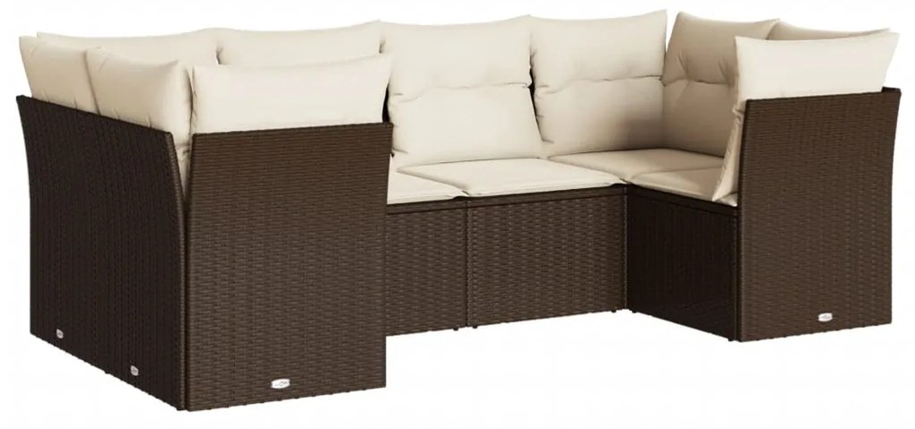 Set divano da giardino 6 pz con cuscini marrone in polyrattan