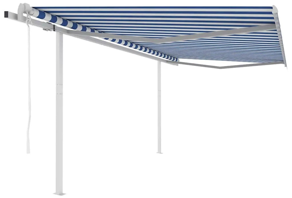 Tenda Da Sole Retrattile Automatica Con Pali 4x3 M Blu E Bianca /