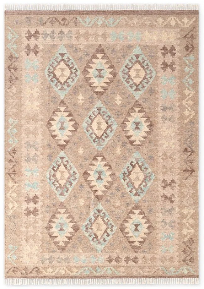 Tappeto azzurro/beige in lana reversibile/tessuto a mano 160x230 cm Kamal Dune – Nouristan