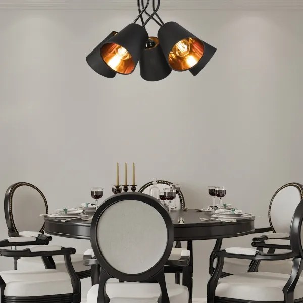 Lampadario a sospensione con supporto rigido IRMA 5xE27/60W/230V nero