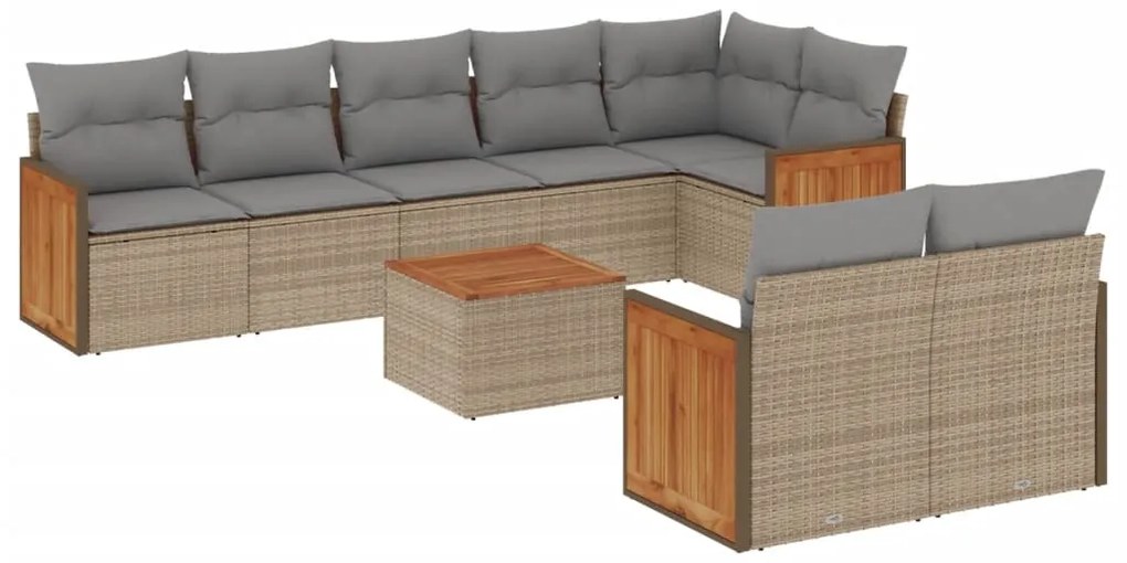 Set divano da giardino 9 pz con cuscini beige in polyrattan