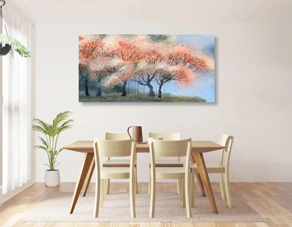 Quadro su tela – Alberi in fiore acquerellati