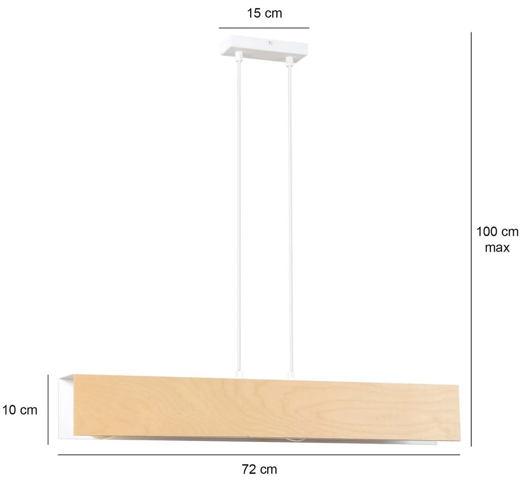 Lampadario 3 Luci Carlo In Acciaio Bianco Corpo Rettangolare E Legno Naturale