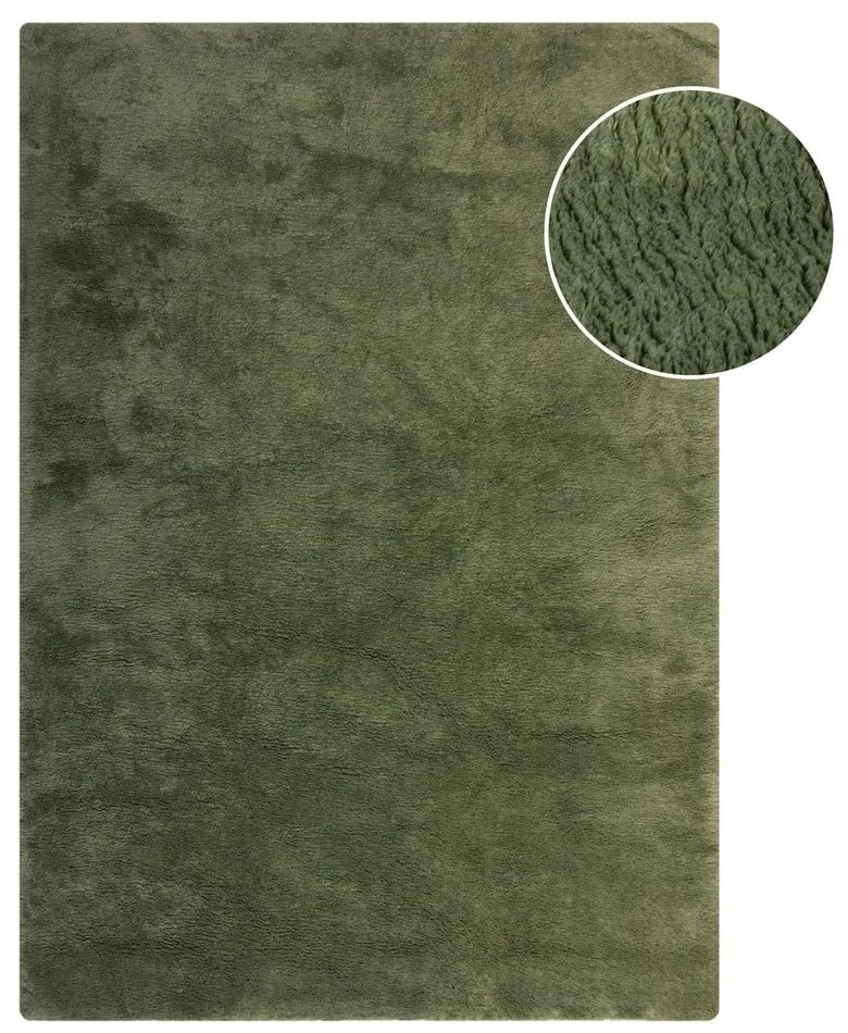 Tappeto in pelliccia sintetica verde scuro 200x290 cm Faroe Wool Look Fur - Flair Rugs