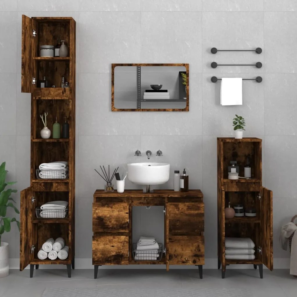 Mobile lavabo rovere fumo 80x33x60 cm in legno multistrato