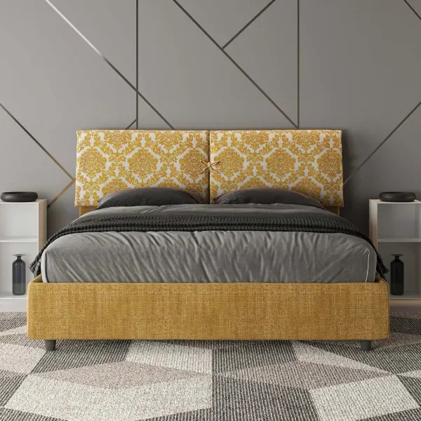 Letto matrimoniale con rete imbottito 160x210 tessuto Agata 3 giallo Mados