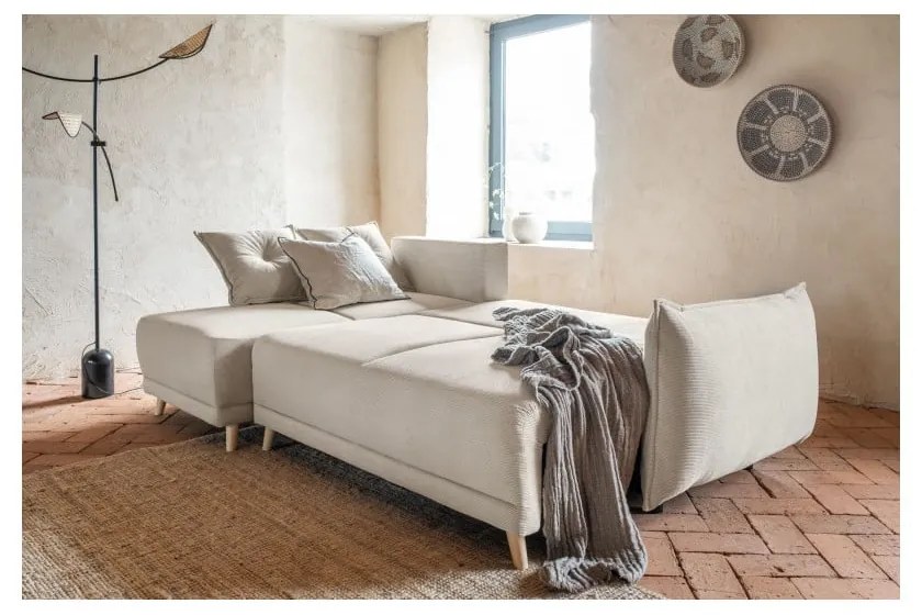 Divano letto angolare in velluto a coste beige (variabile) Lazy Lukka - Miuform