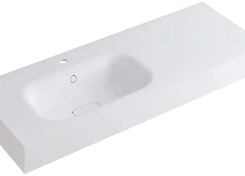 Lavabo integrale rettangolare vasca a sinistra L 120.5 x H 15 x P 46 cm in resina bianco opaco