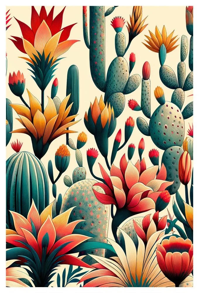 Quadro su tela – Cactus e fiori esotici
