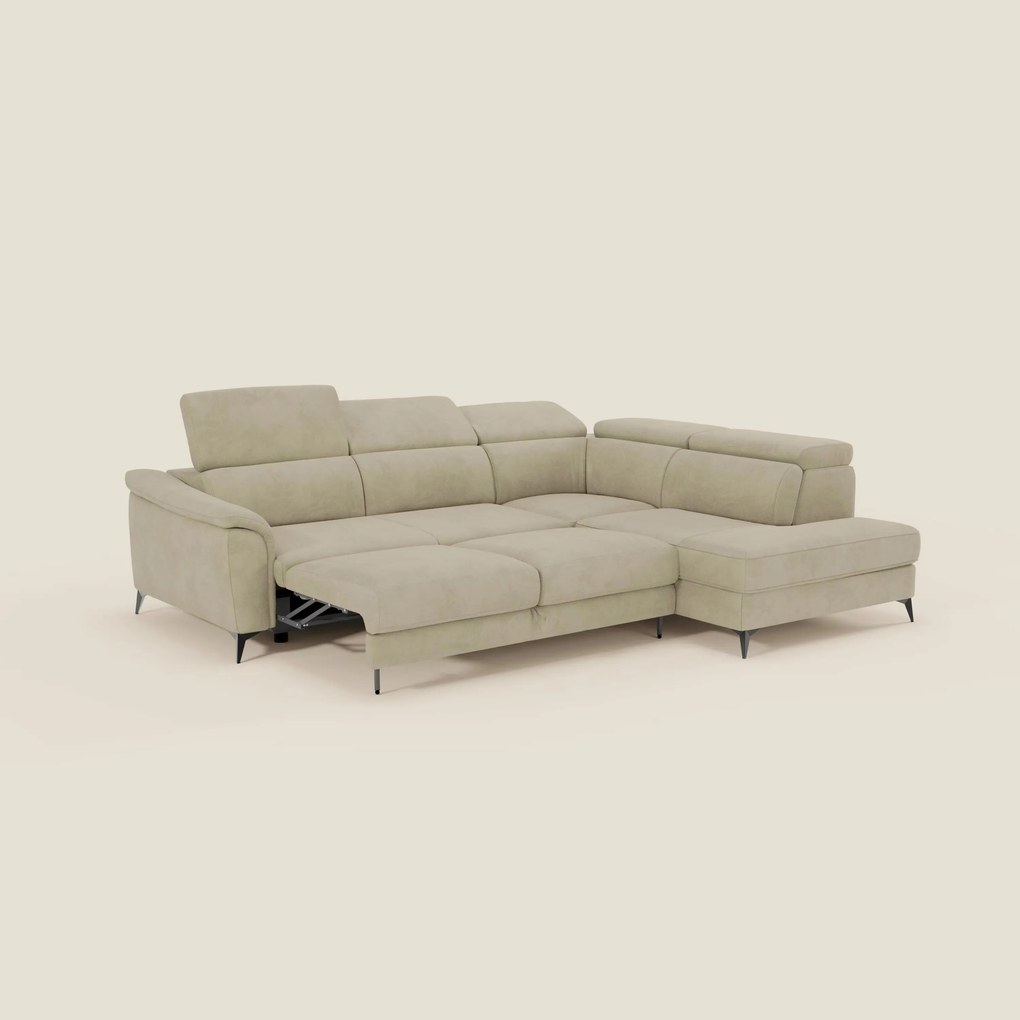 Arcos Divano angolare - piedini alti e poggiatesta reclinabili in microfibra impermeabile T11 beige