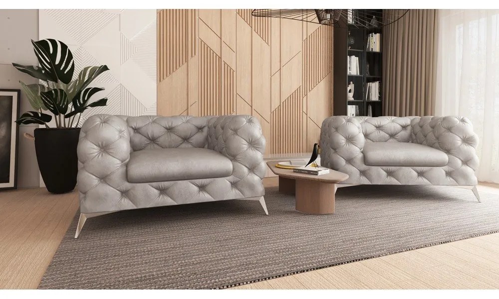 Poltrona grigio chiaro con rivestimento in velluto Chelsea – Ropez