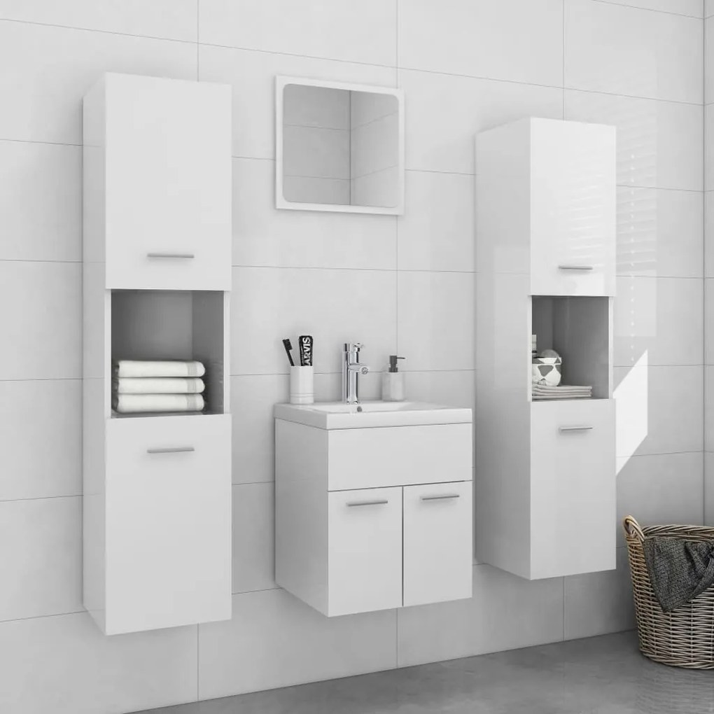 Set Mobili Da Bagno Bianco Lucido İn Legno Multistrato /