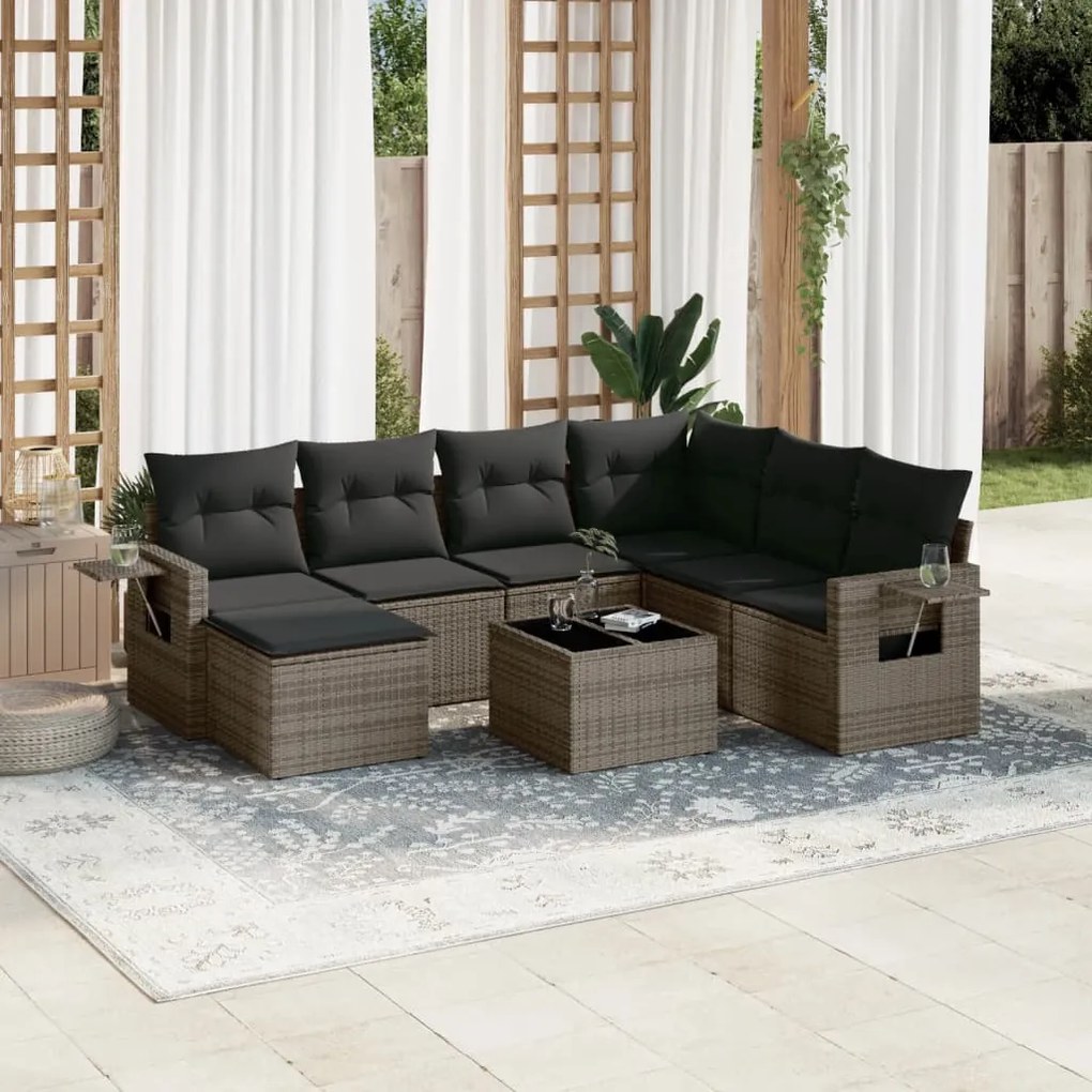 Set divano da giardino 8 pz con cuscini grigio in polyrattan