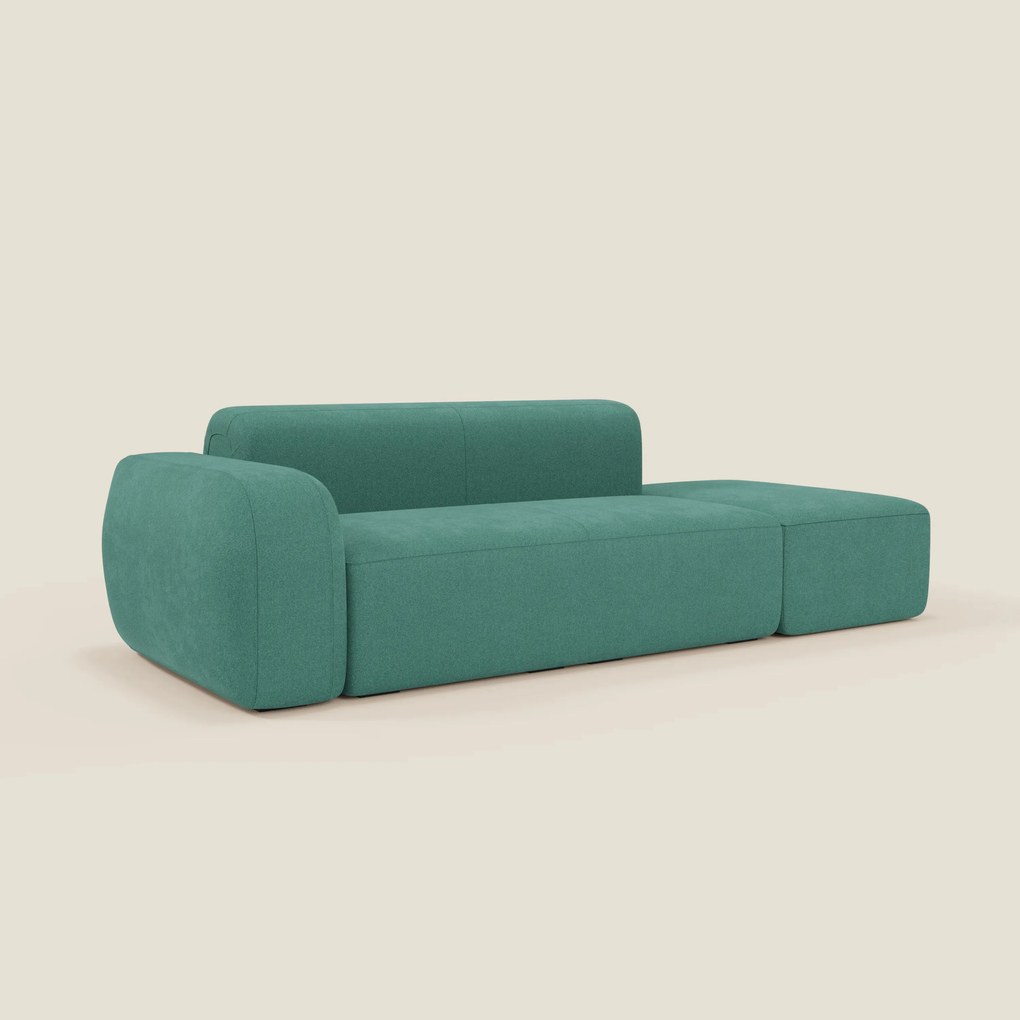 BonBon Divano modulare componibile – Composizione con pouf terminale in tessuto smacchiabile T23 verde acqua
