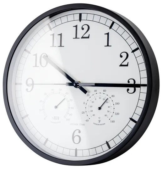 Orologio da parete con termometro e igrometro, Ø 30 cm, 1xAA, nero/bianco