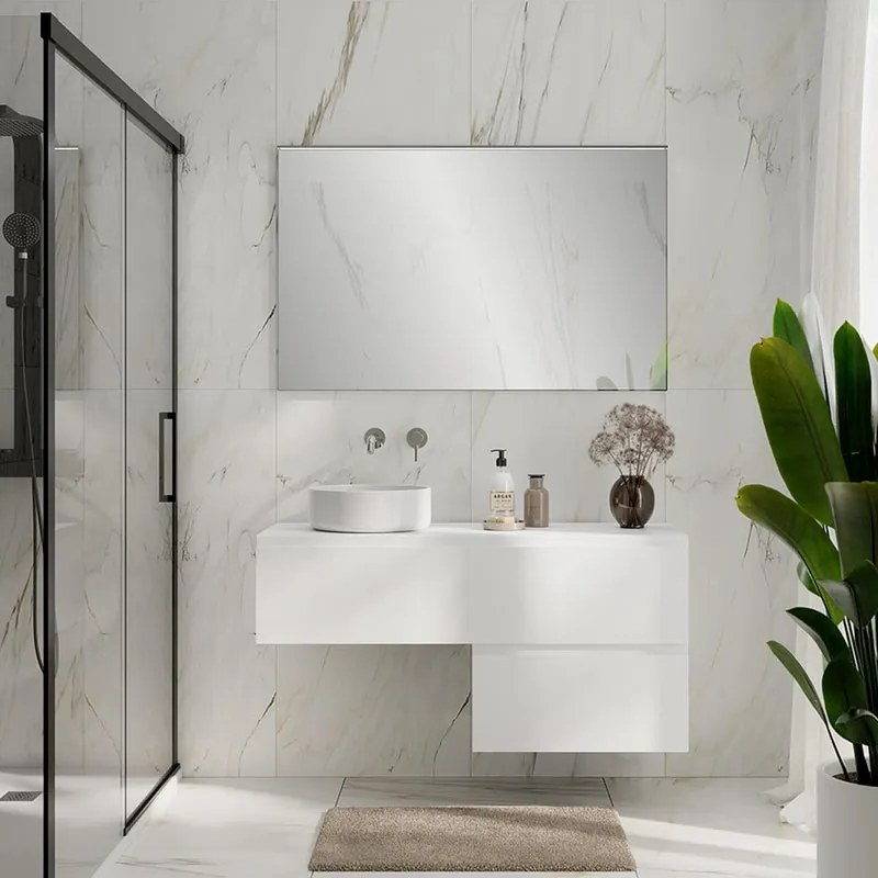 Mobile da bagno sospeso Step con top L 120.3 x H 30 x P 46 cm bianco liscio, 1 cassetto