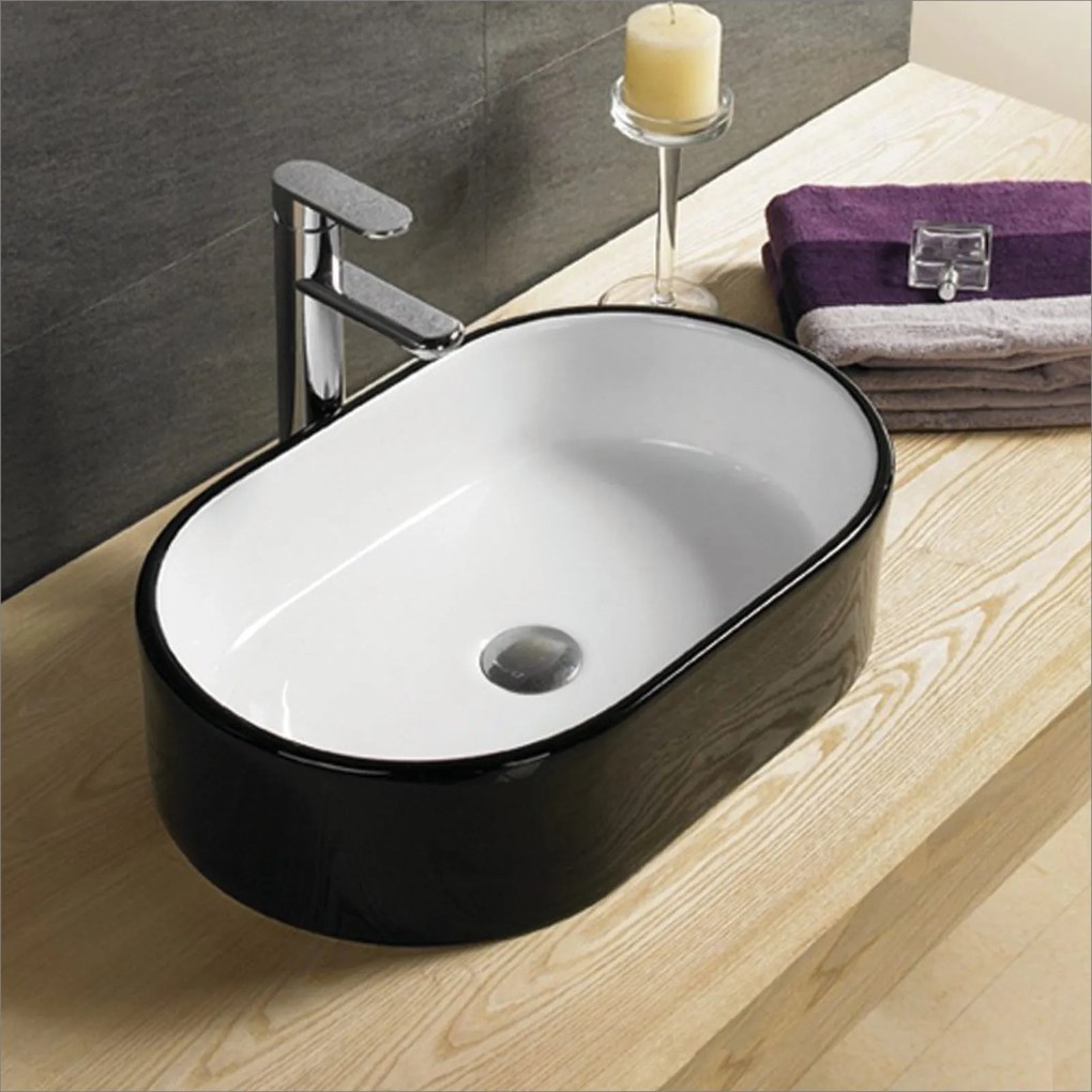 Lavabo D'Appoggio 55x35 Cm Rubicer "Break The Rules" Nero Lucido/Bianco Lucido