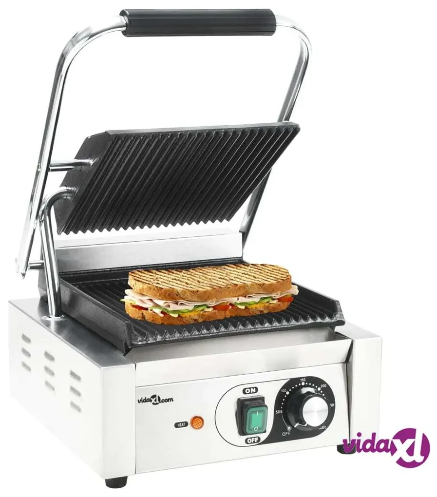 vidaXL Griglia per Panini Scanalata in Acciaio Inox 1800W 31x30,5x20cm