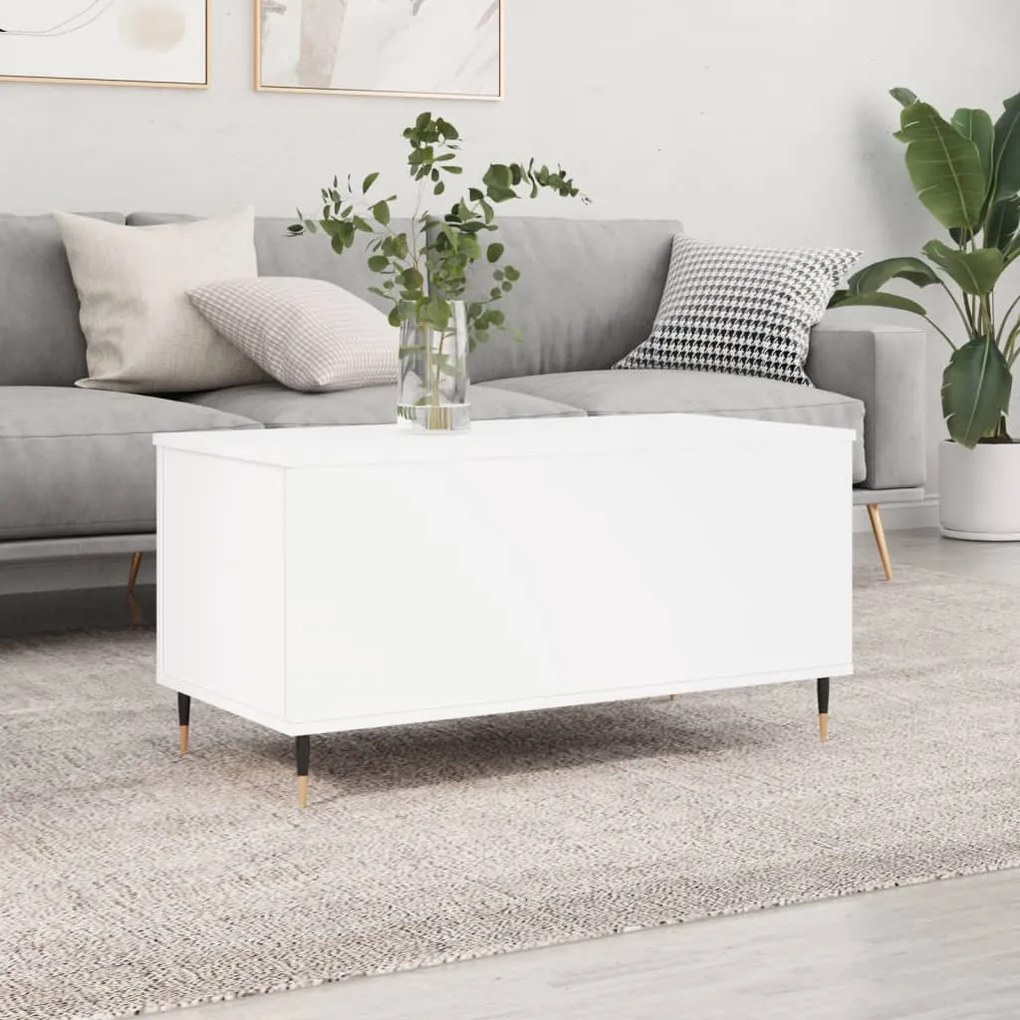 Tavolino Da Salotto Bianco 90x44,5x45 Cm İn Legno Multistrato /