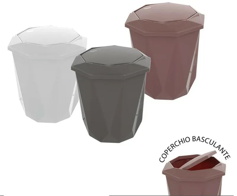 Pattumiera bagno rosa con coperchio basculante e capacità 5,5 lt
