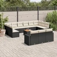 Set Divani da Giardino 14pz con Cuscini in Polyrattan Nero 3224362