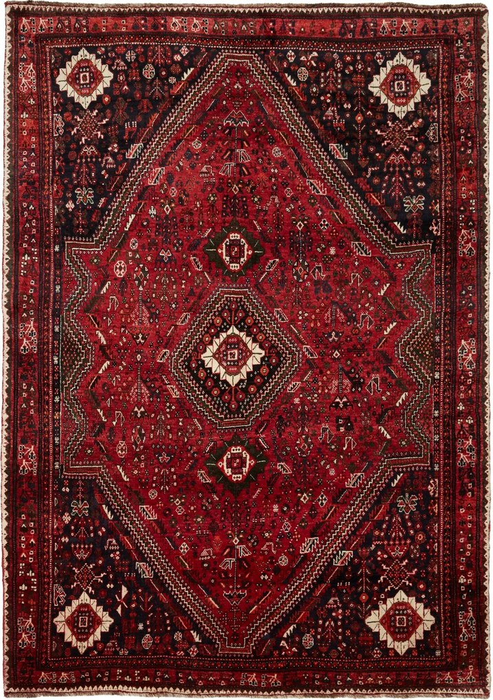 Shiraz Tappeto 260 x 180 Rosso (Iran) Annodato A Mano