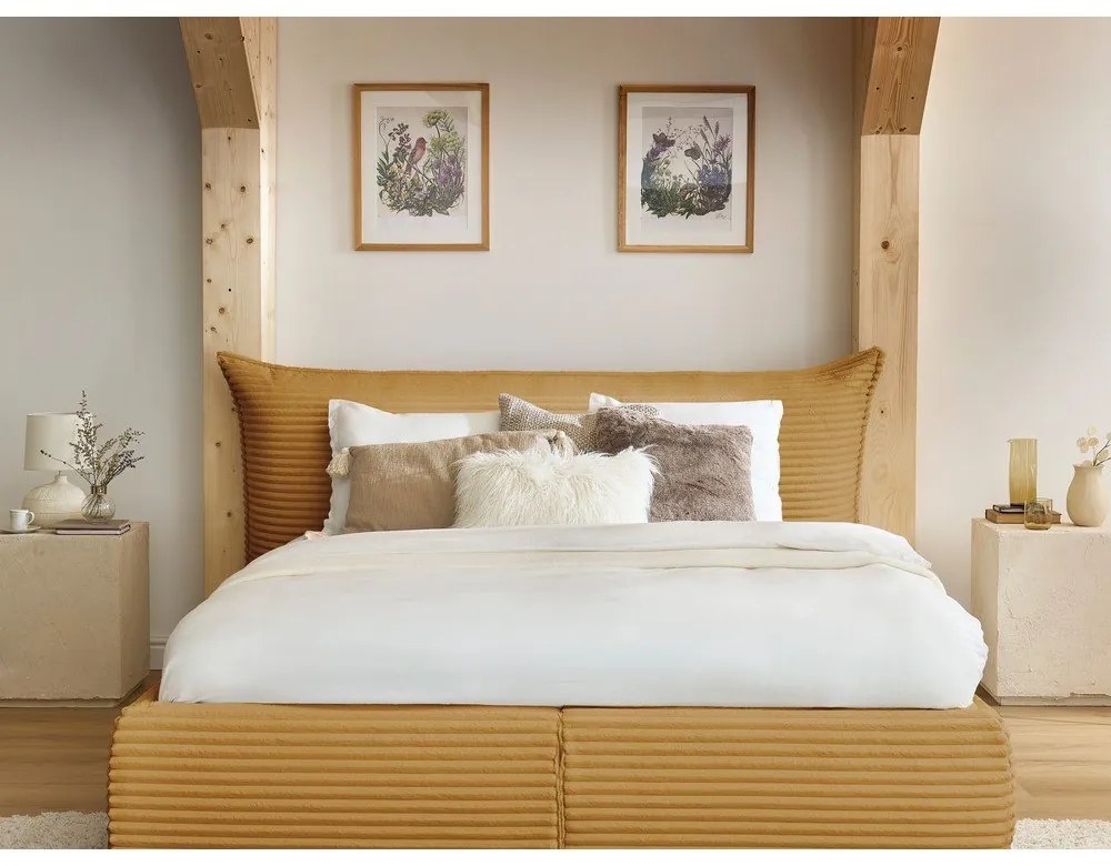 Letto matrimoniale giallo imbottito con spazio contenitivo con griglia inclusa 180x200 cm Jade – Bobochic Paris