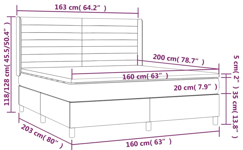 Giroletto a Molle con Materasso Grigio Scuro 160x200 cm Tessuto