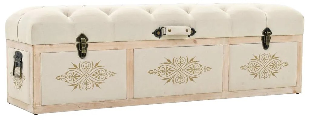 Cassapanca 110 Cm Crema İn Legno Massello Di Abete E Tessuto /