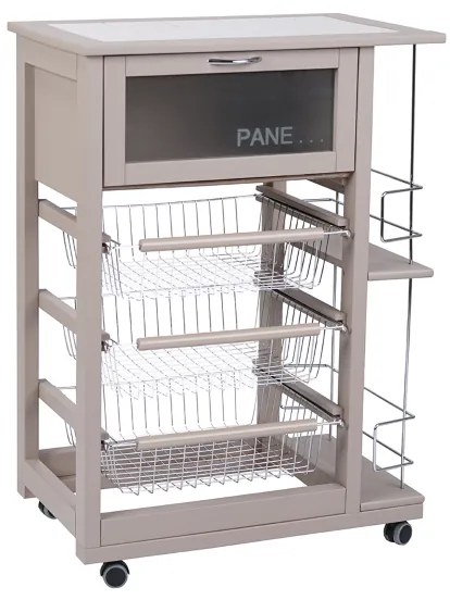 Carrello portapane con portabottiglie e cesti portafrutta Tortora