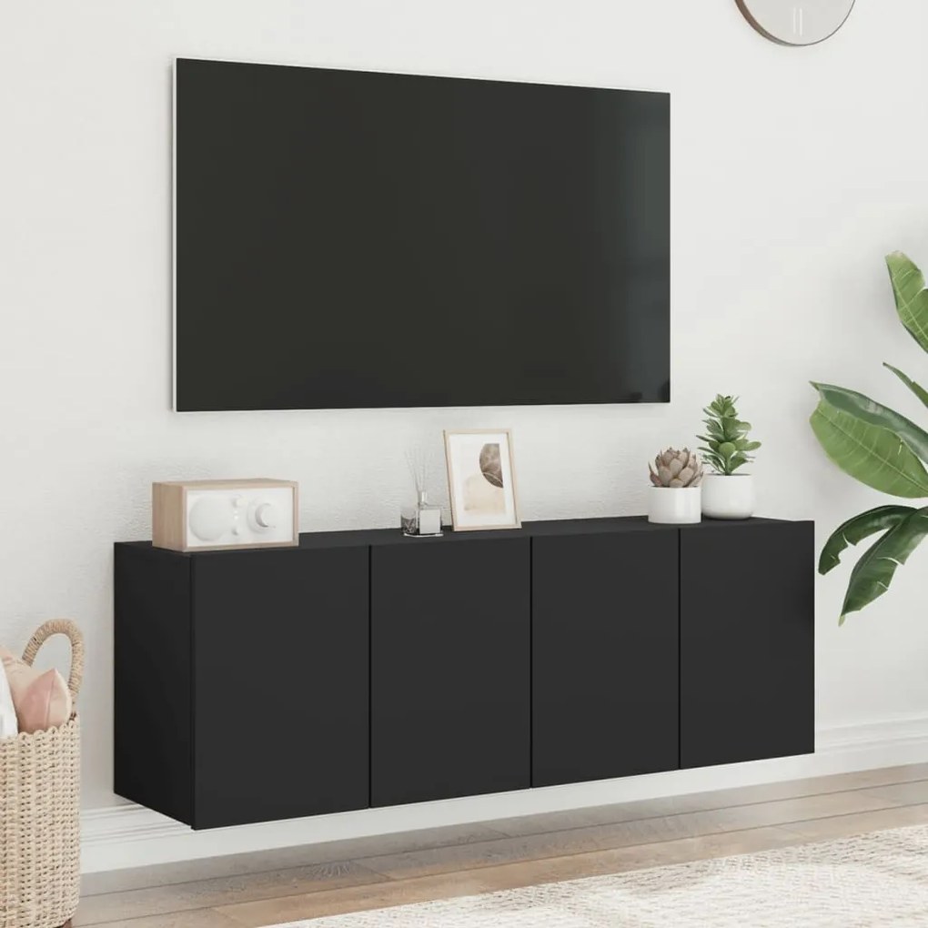 Mobili tv a parete 2pz neri 60x30x41 cm