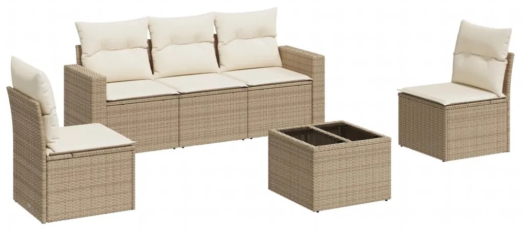 Set divano da giardino 6 pz con cuscini beige in polyrattan