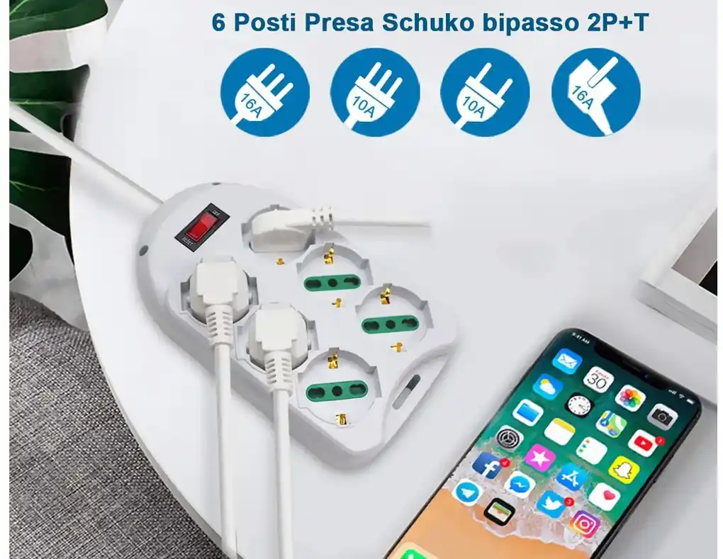 Multipresa Da Tavolo Con USB Bianco 1 Presa Schuko 1 Presa Bipasso