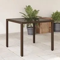 Tavolo da Giardino Piano in Vetro Marrone 90x90x75cm Polyrattan 365587