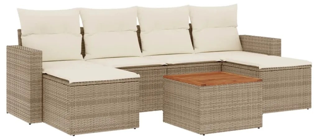 Set divani da giardino 7 pz con cuscini beige in polyrattan