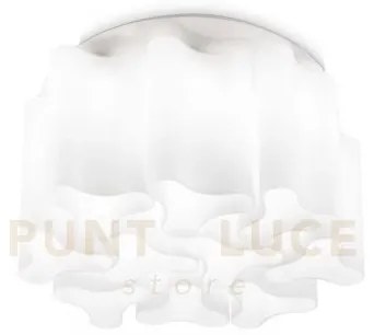 Compo plafoniera 10 luci attacco e27 l.73,5cm in vetro soffiato bianco