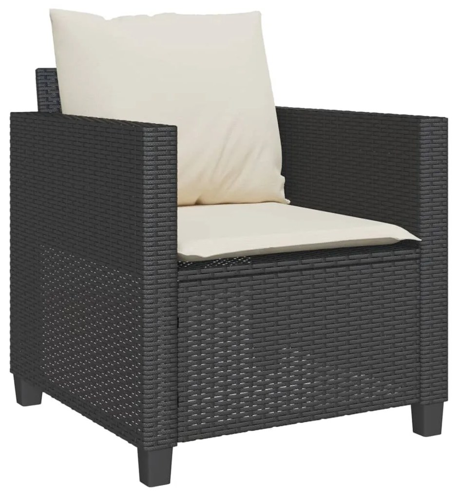 Set da bistrò 3 pz con cuscini nero in polyrattan