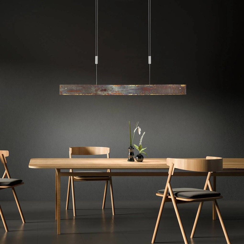 Lampada LED a sospensione Malu di Quitani, ossidata oro, lunghezza 100 cm dimmerabile, Ottone / Oro, Soggiorno / Sala da pranzo, Alluminio, Moderno