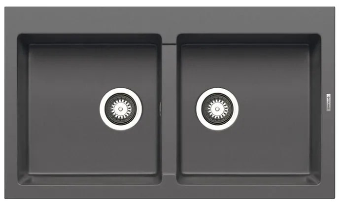 Lavello integrato 2 vasche in granito grigio PYRAMIS Athlos L 50 x L 86 cm