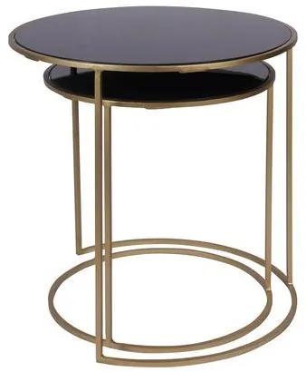 Tavolini caffè estraibili in vetro colore nero e metallo dorato (set di 2) JANE