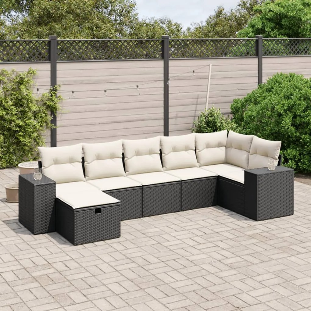 Set Divani da Giardino con Cuscini 7pz Nero Polyrattan