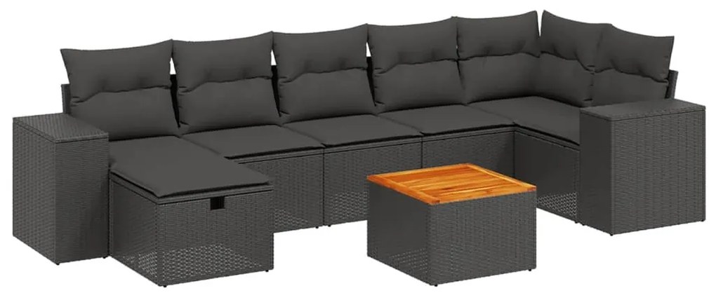 Set divani da giardino con cuscini 8 pz nero in polyrattan