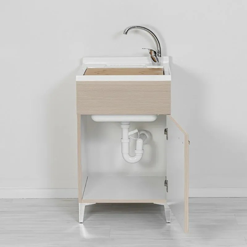 Mobile lavatoio larice 50x50 cm vasca in resina e asse lavapanni Desya